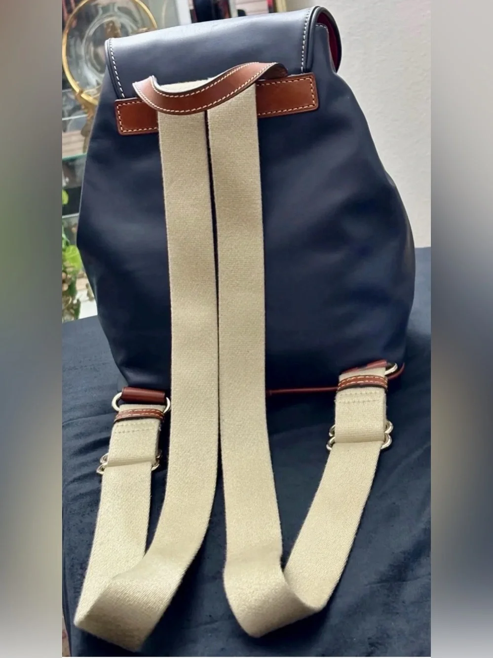 Dooney & Bourke Navy Blue Florentine Leather Medium Murphy Backpack.